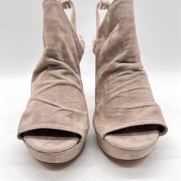 RENATTA JOP Suede Slingback Heels Womens 37 Taupe Gray Platform Stiletto Strap - Picture 2 of 13